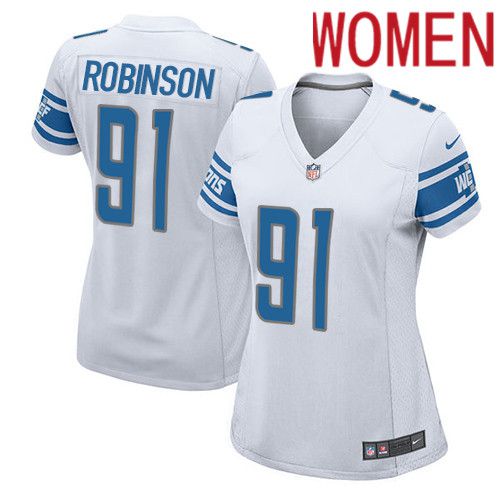 Women Detroit Lions #91 AShawn Robinson Nike White Game Player NFL Jersey